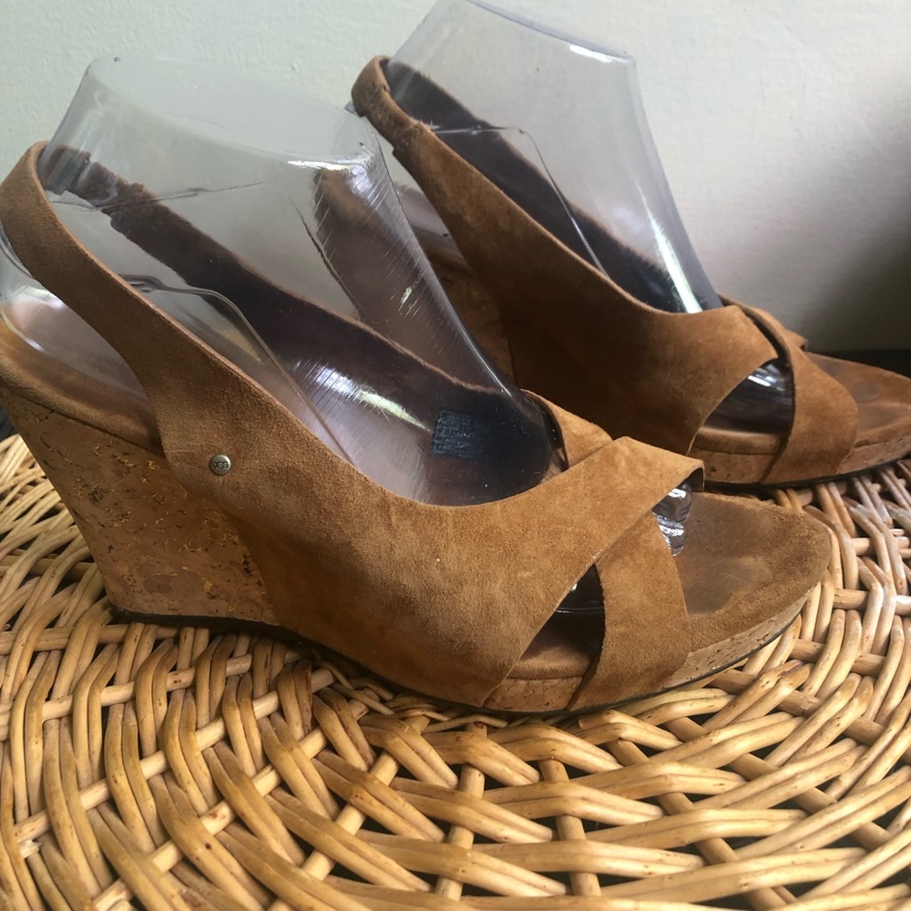 UGG Australia Suede Cork Wedge Heels Sandals - Picture 2 of 9